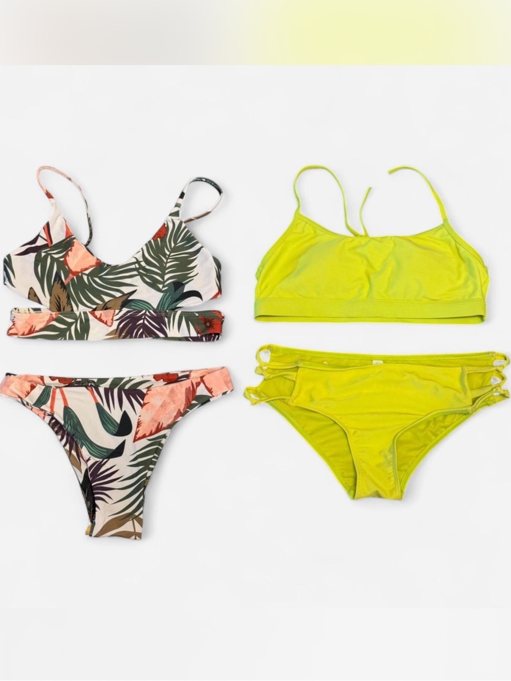 BIKINI BUNDLE Tropical Print & neon yellow Bikini Set - Two Tops Two Bottoms